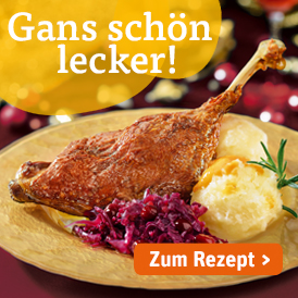 Wacholder-Gans mit Apfel-Rotkohl und Thüringer Klößen