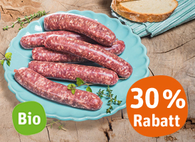 30 % Rabatt auf Bio-Lammbratwurst