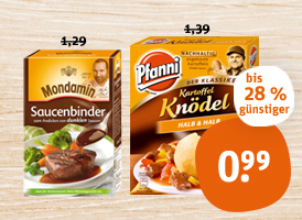 Pfanni Knödel oder Mondamin Saucenbinder