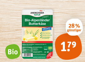 Bioland Andechser Natur Bio-Käsescheiben Bio-Alpenländer Butterkäse oder Bio-Alpenländer