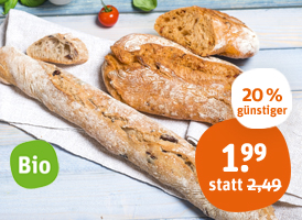 Naturland Bio-Olivenbaguette oder Bio-Ciabatta Tomate-Basilikum 