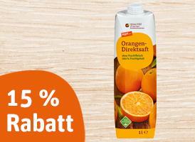 15 % Rabatt auf alle tegut... Direktsäfte und Nektare in der 1 l Tetrapackung.