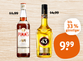 Asbach, Pimm’s No. 1 Likör oder Licor 43 2, 21