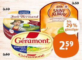 Géramont natur, Saint Albray oder Söbbeke Monsieur Jean Bernard Bio-Käse