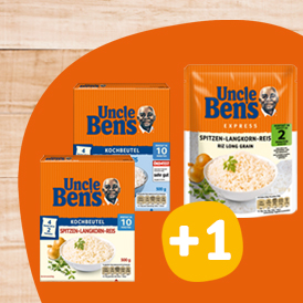 Zwei Packungen Uncle Ben’s Reis +1 Gratis