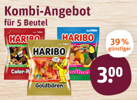 Fünf Beutel Haribo Fruchtgummis