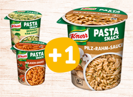 2 Knorr Pasta Snack + 1 Gratis