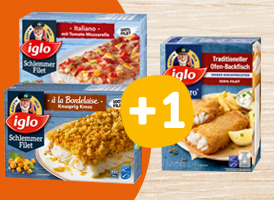 Zwei Packungen iglo Schlemmerfilet oder Filegro +1 Gratis