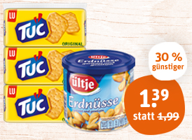 Ültje Erdnüsse oder Tuc Cracker Original