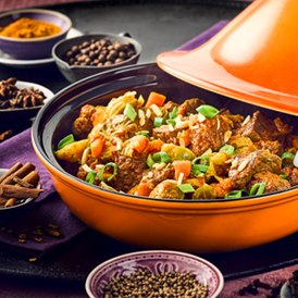 Rindfleisch-Tajine mit geschmortem Gemüse