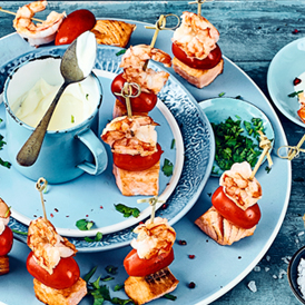 Lachs-Garnelen-Happen mit Blitz-Aioli (ohne Ei)