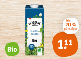 Naturland Gläserne Molkerei fettarme Bio-H-Milch oder -H-Vollmilch