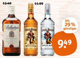 Ballantine’s Scotch Whisky, Captain Morgan Spiced Gold oder White Rum 2