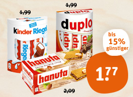 Duplo, Hanuta, Kinder Riegel