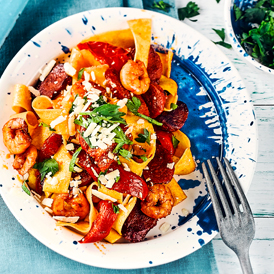 Pappardelle mit Knoblauch-Garnelen