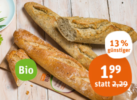 herzberger bäckerei Bio-Bärlauch-, -Zwiebel oder -Familienbaguette