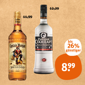 Captain Morgan Spiced Rum oder Russian Standard Wodka