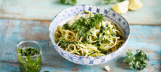 Grünkohlpesto mit Spaghetti 