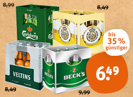 Alle 11er Kisten Pils z.B. Veltins, Beck‘s, Carlsberg Beer oder Warsteiner