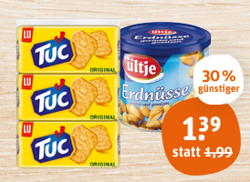 Ültje Erdnüsse oder Tuc Cracker Original