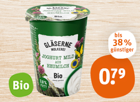 Bioland oder demeter Gläserne Molkerei Bio-Joghurt aus Heu- oder Weidemilch