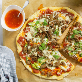 Asia-Pizza mit Mett