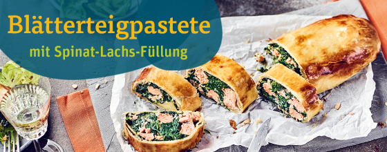 Blätterteigpastete mit Spinat-Lachs-Füllung