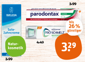 Sensodyne Proschmelz, Parodontax Fluorid oder Weleda Zahncreme