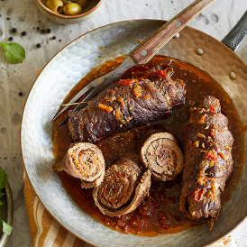 Rinderrouladen mit Portweinsauce und Kürbisstampf