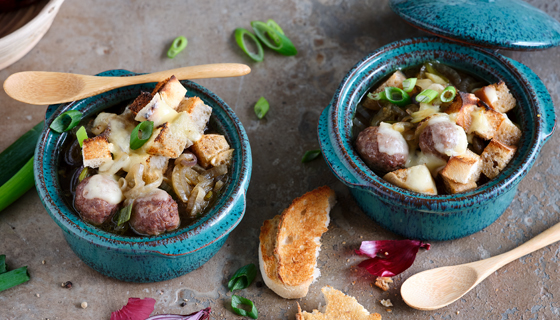 3-Sorten-Zwiebelsuppe mit Klößchen