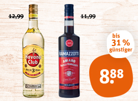 Ramazzotti Amaro, Ramazzotti Aperitivo Rosato oder Havana Club 3 Jahre