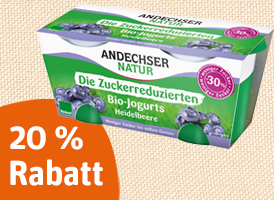 20 % Rabatt auf Bioland Andechser Bio-Joghurt