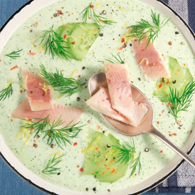 Gurkenkaltschale mit Dill und Forellenfilets