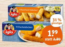 iglo Fisch-, Backfisch-, Lachs- oder Vollkornfischstäbchen