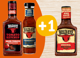 Zwei Flaschen Bull's Eye Grillsauce +1 Gratis