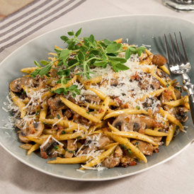 Schupfnudelpfanne mit Schinken-Pilz-Sauce