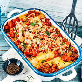 Cannelloni-Gratin mit orientalischer Auberginen-Hackfüllung