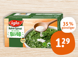 iglo Rahm-Spinat mit dem Blubb oder Blubb Sticks