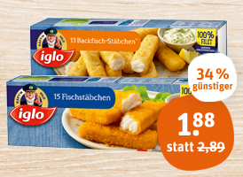 iglo Fisch-, Backfisch-, Lachs- oder Vollkornfischstäbchen