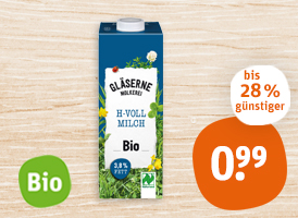 Naturland Gläserne Molkerei fettarme Bio-H-Milch oder -H-Vollmilch