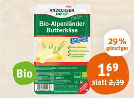 Bioland Andechser Natur Bio-Käsescheiben Alpenländer Bio-Butter-, -Hirten-, -Kräuterkäse oder Bioländer,