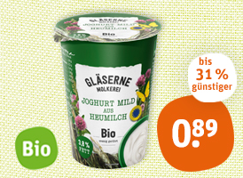 Bioland oder demeter Gläserne Molkerei Bio-Joghurt aus Heu- oder Weidemilch