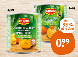 Del Monte Aprikosen halbe Frucht oder Mandarinorangen in Saft oder leicht gezuckert