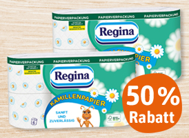 50 % Rabatt auf Regina Toilettenpapier