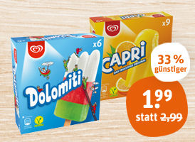 Langnese Eis Dolomiti, Capri, Nogger, Brauner Bär oder Cornetto Nuss