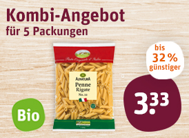 Kombi-Angebot für 5 Packungen Alnatura italienische Bio-Pasta